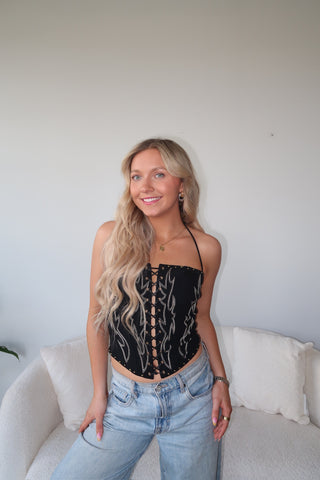 Black Western Front Lace Up Corset Top