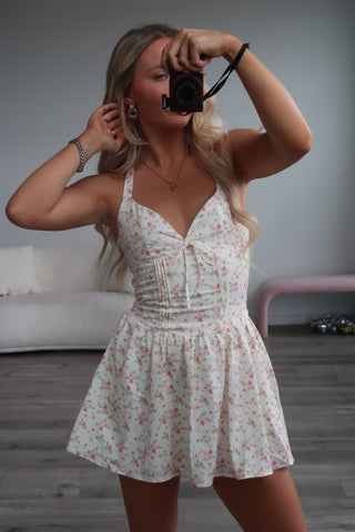 Cream Dress With Pink Floral Detail