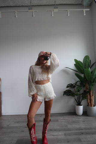 Smocked Sheer Long Sleeve Top