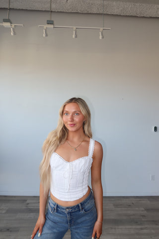 White Lace Up Back Tank Top