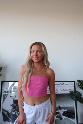 Pink Ribbed Tube Top