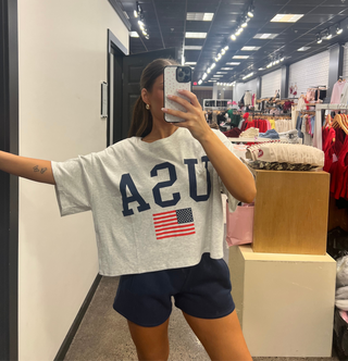 USA Cropped Oversized Tee Shirt