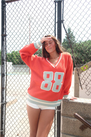 Orange 88 V-Neck Jersey Sweater