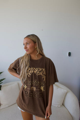 Leopard Cowboys & Beer Oversized Tee Shirt