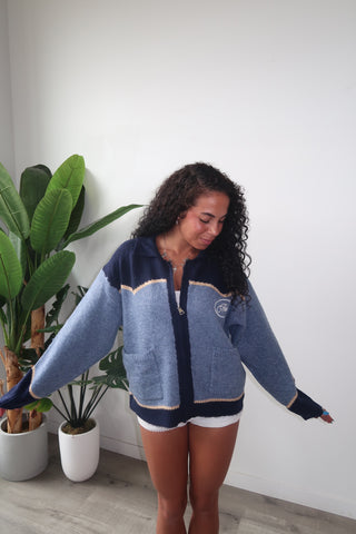 Blue “Rodeo” Horse Detail Zip-Up