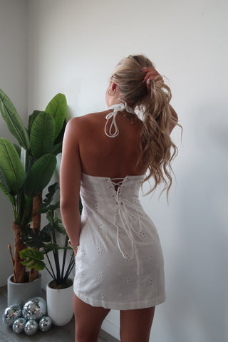 White Halter Neck Mini Dress