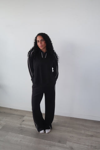 Modal Black Flowy Side Stripe Track Pants