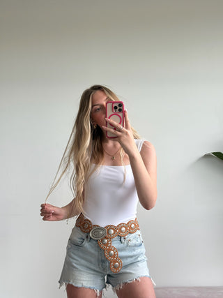 White Square Neck Bodysuit