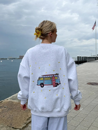 Pearl Grey Embroidered Van Star Crewneck Sweatshirt