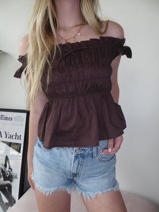 Ruched Off The Shoulder Top With Bow