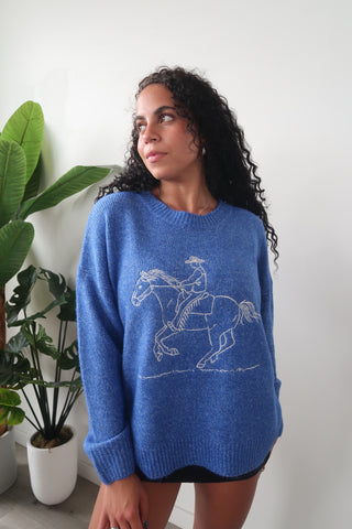 Royal Blue Horse Sweater