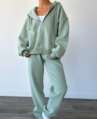 Sage Green Staple Oversized Zip-Up Hoodie