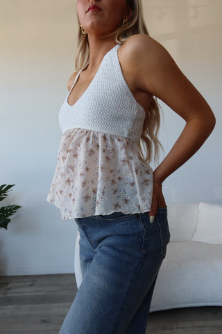 Floral Knit Open Back Halter Top