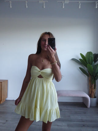 Yellow Strapless Dress With Open Back