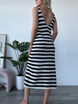 Black & White Striped Maxi Cover-Up Dress