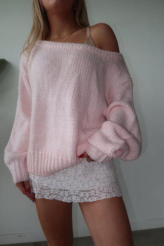 Pale Pink Off The Shoulder Knit Sweater
