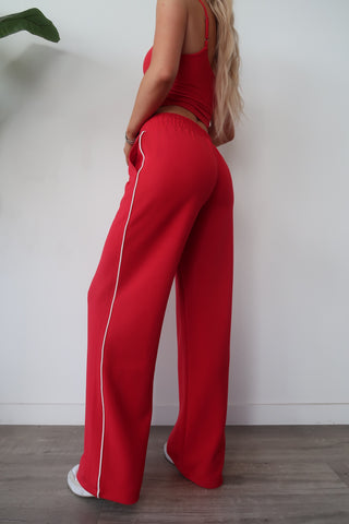 Modal Red Flowy Side Stripe Track Pants
