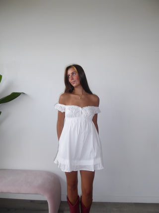 Off The Shoulder Ruffle Dress With Lace Trim