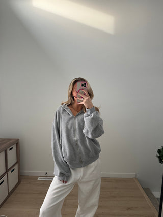 Heather Grey Staple Oversized Zip-Up Hoodie