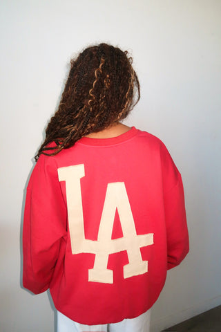 Dusty Red LA Patchwork Crewneck