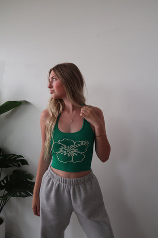 Kulani Kinis Knit Halter Tank Top - Green Envy