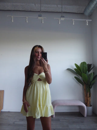 Yellow Strapless Dress With Open Back