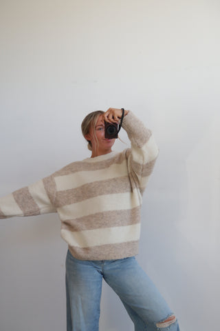 Ivory/Tan Striped Textured Sweater