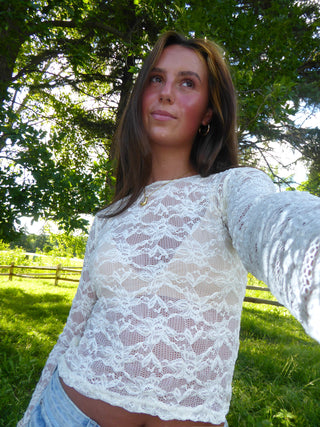 Cream Mesh Long Sleeve