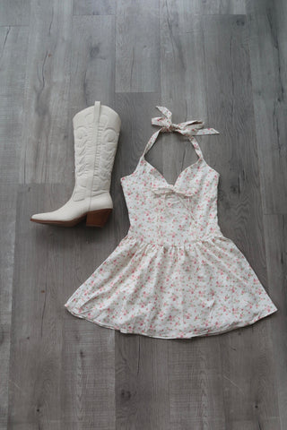 Cream Dress With Pink Floral Detail