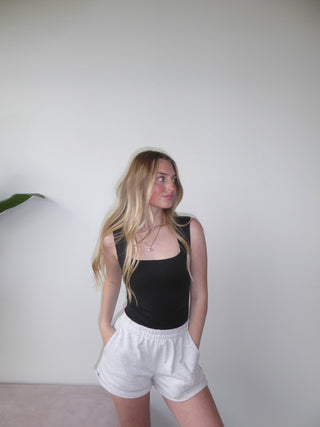Black Square Neck Bodysuit