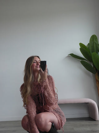 Dusty Rose Mesh Front Tie Long Sleeve