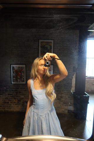 Light Blue Corset Drop Waist Open Back Dress