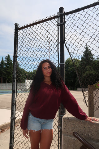 Burgundy Soft V-Neck Sweater