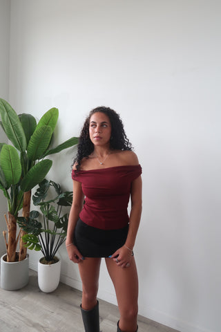 Burgundy Off The Shoulder Top