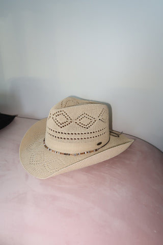 Light Tan Cowgirl Hat With Beaded Trim