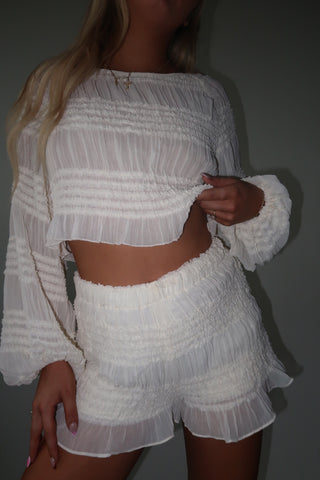 Smocked Sheer Long Sleeve Top