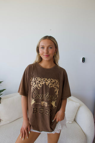 Leopard Cowboys & Beer Oversized Tee Shirt