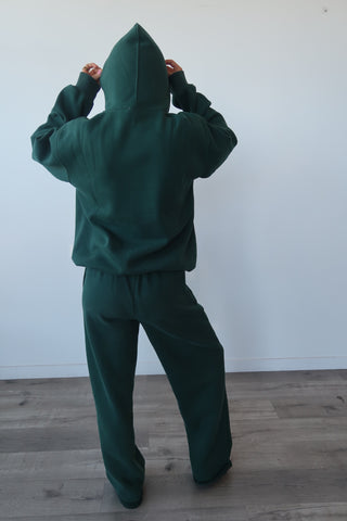 Long Dark Green Staple Wide Leg Sweatpants