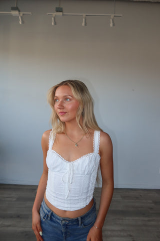 White Lace Up Back Tank Top