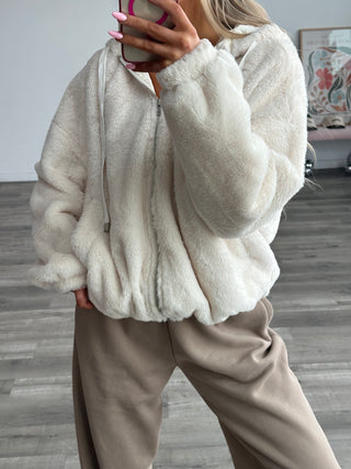 Fuzzy Hooded Zip-Up