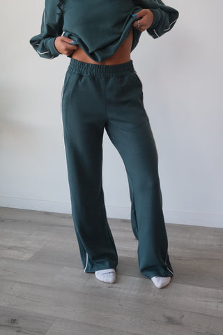 Modal Dark Green Flowy Side Stripe Track Pants