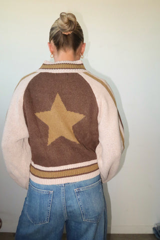 Zip Up Sweater With Star Accent