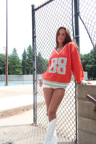 Orange 88 V-Neck Jersey Sweater