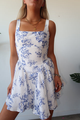 Blue & White Floral Mini Dress
