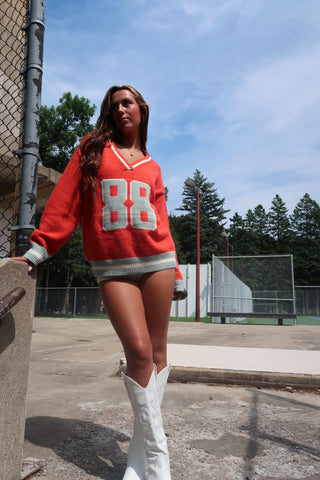 Orange 88 V-Neck Jersey Sweater