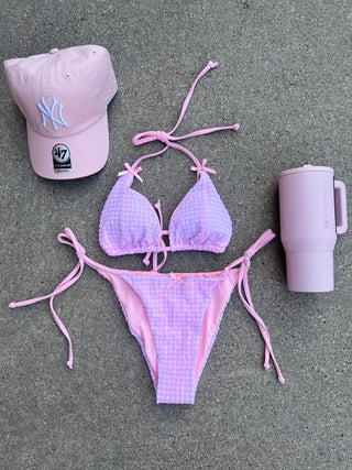 Pink Gingham Tie Bikini Bottom With Bow