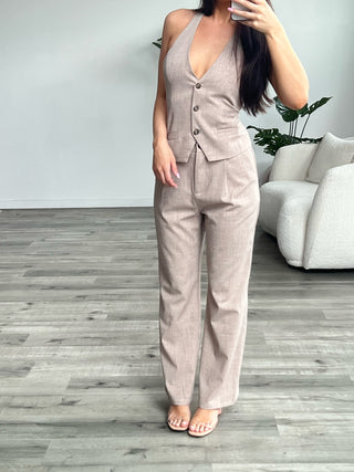 Light Mocha Woven High Waist Trousers