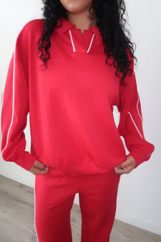 Modal Red Side Stripe Crewneck