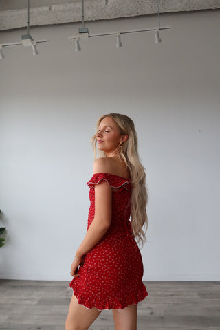 Red Sleeveless Ruffle Neck Mini Dress