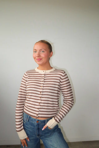 Mocha Stripe Button Down Cardigan